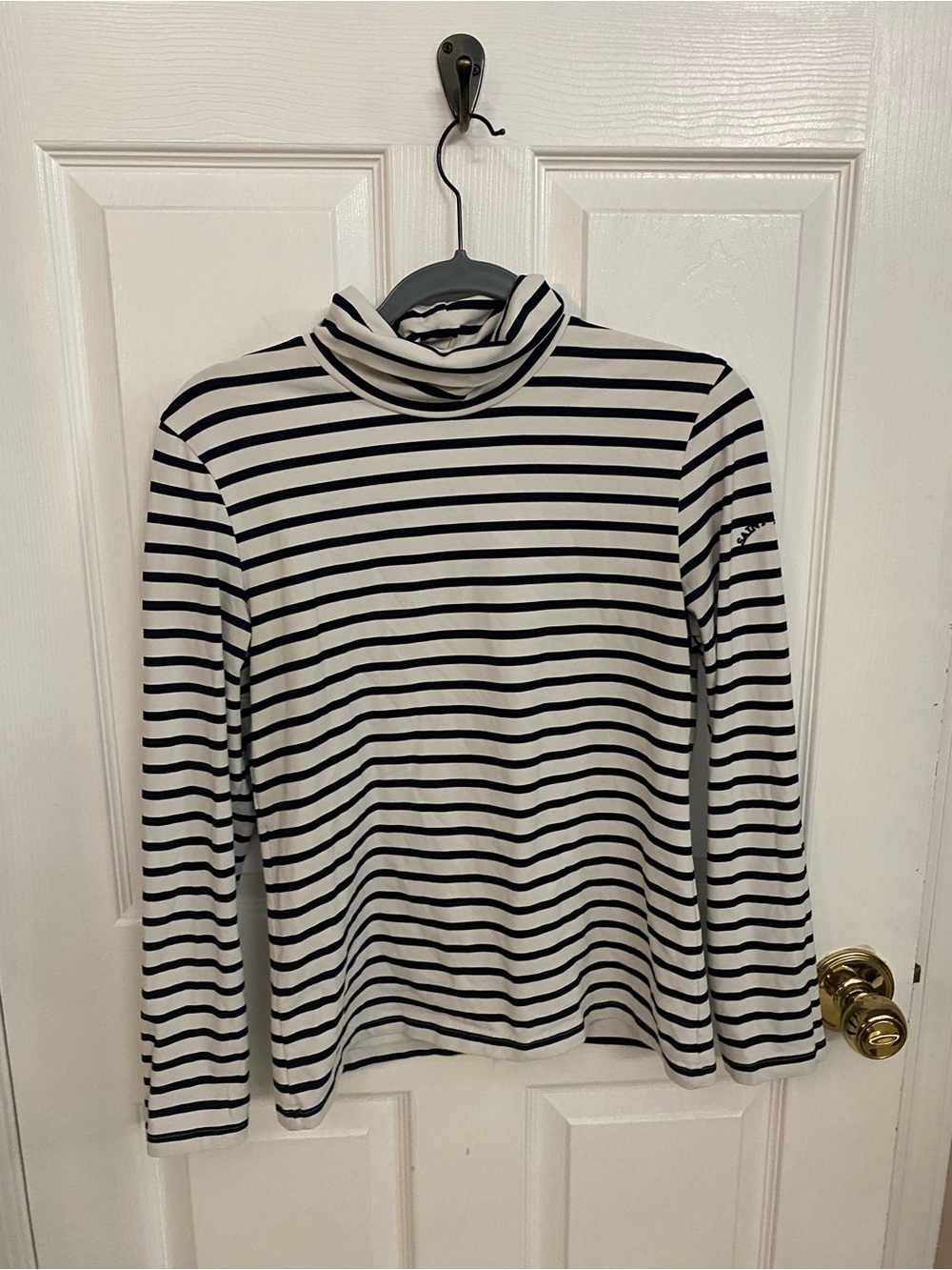 Saint James Black and White Striped Turtleneck Long Sleeve Top